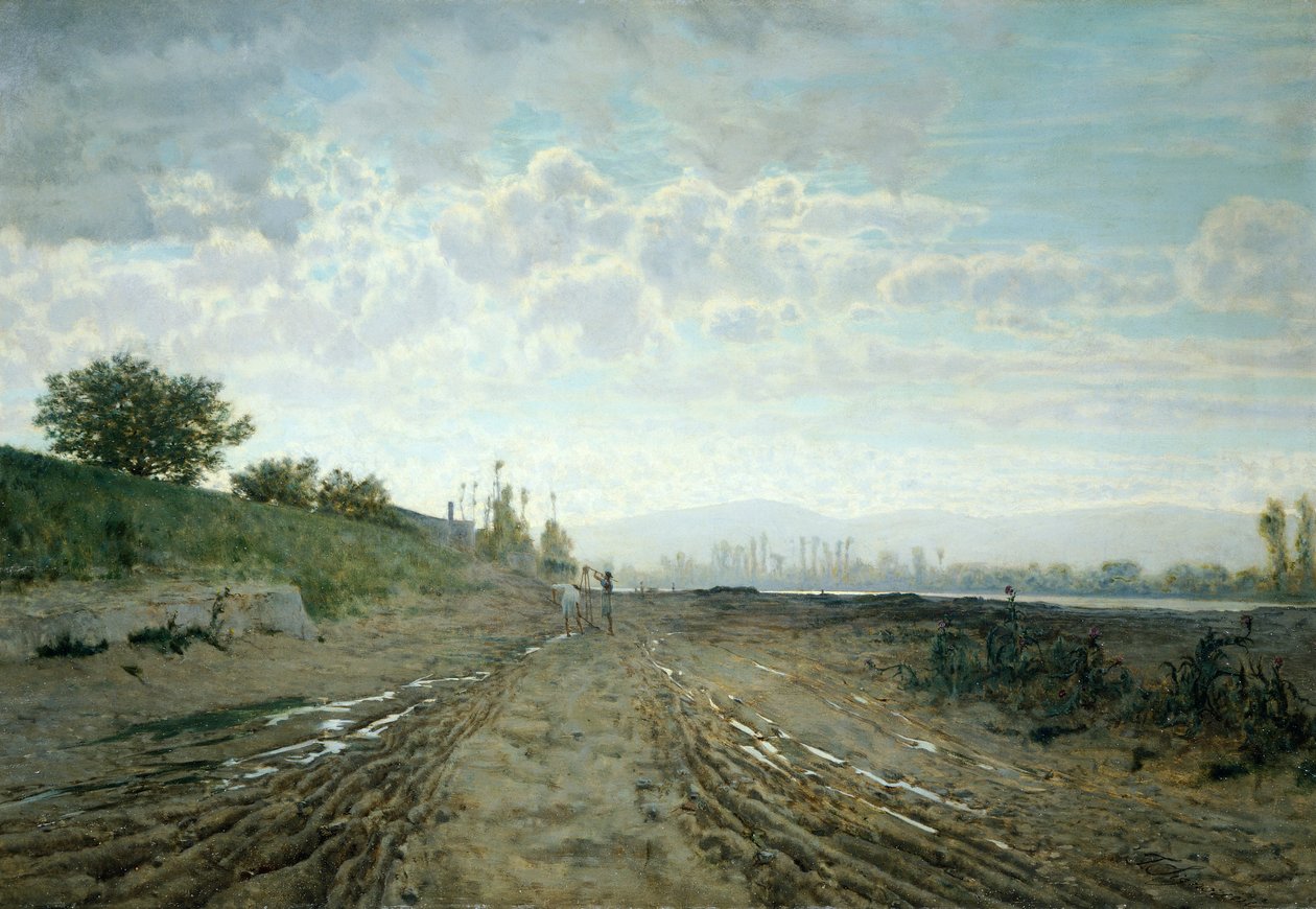 Morning on the Arno, av Telemaco Signorini (1835-1901). av Telemaco Signorini