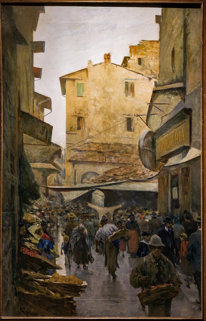 Det gamle markedet fra Degli Speziali Street, ca. 1882 (olje på lerret) av Telemaco Signorini