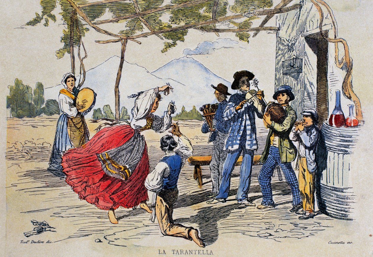 Napolitansk tarantella, gravering fra tegning av Teodoro Duclere (1814-1869), Italia av Teodoro Duclere
