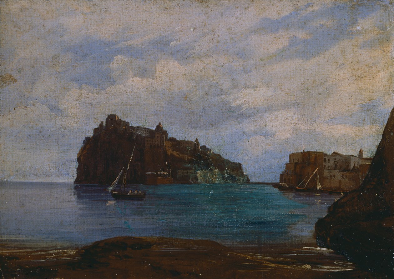 Det aragonske slottet i Ischia (olje på lerret) av Teodoro Duclere