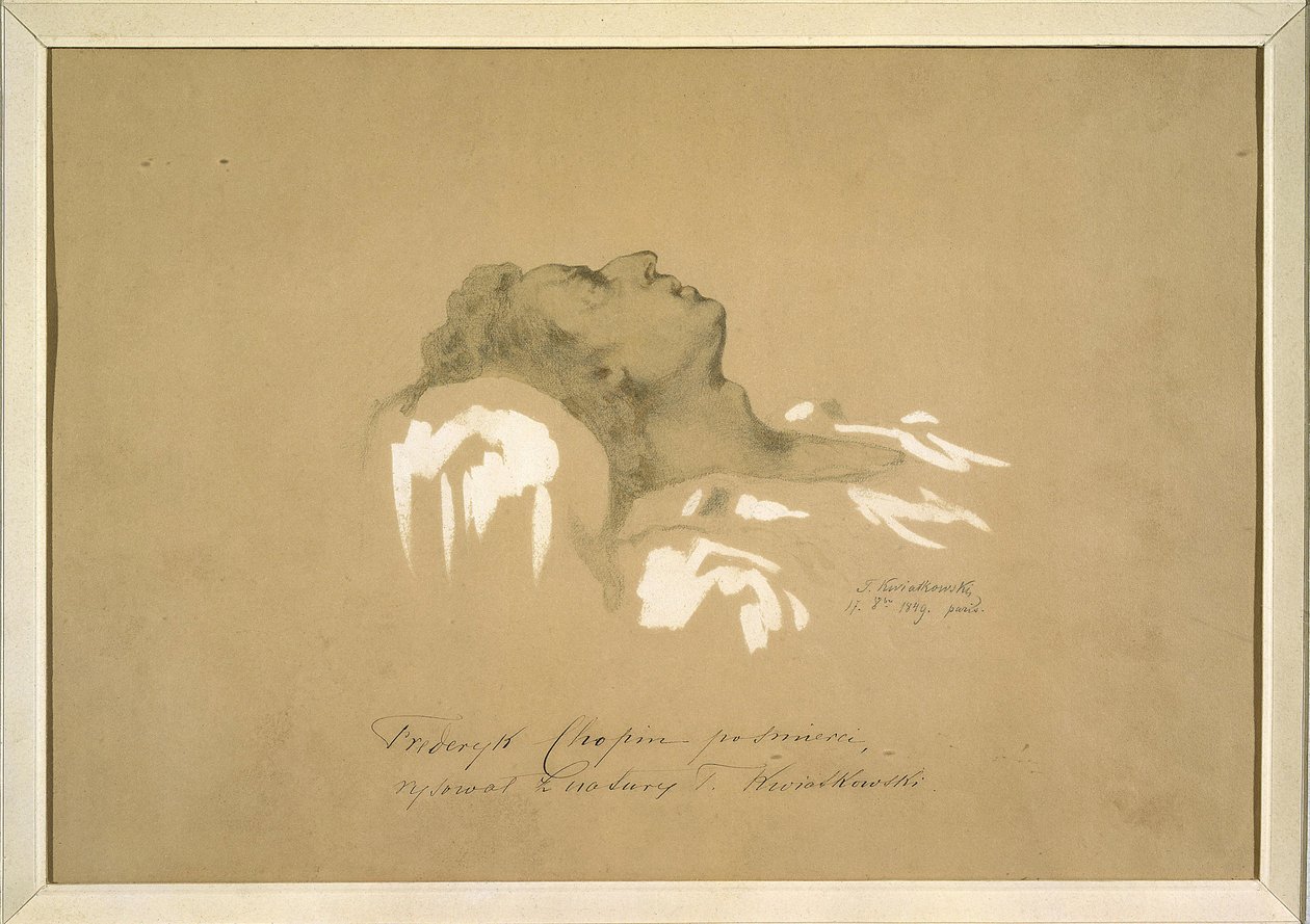 Frederic Chopin (1810-1849) on His Deathbed par Kwiatkowski, Teofil (1809-1891). Blekk, gouache, grafitt på papir av Teofil Kwiatkowski