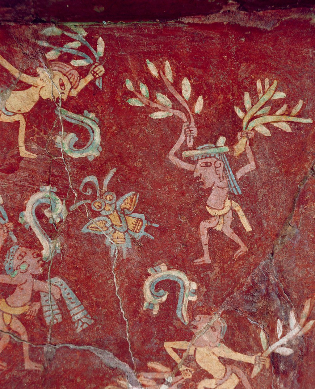 Fresco fra Palace of Tepantitla 407318 små figurer, hvorav mange har "snakkebobler" er av usikker identifikasjon; de er under bildet av den store gudinnen (se 207568) og av Teotihuacan