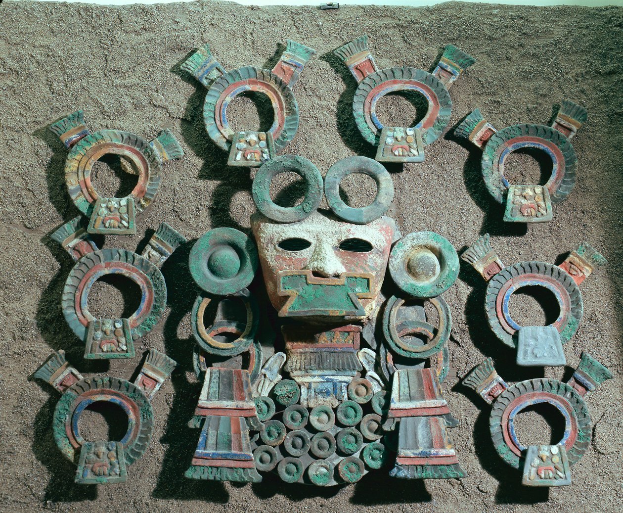 Røkelsesbrenner (detalj), ca. 350-550 (polykrom terrakotta) av Teotihuacan