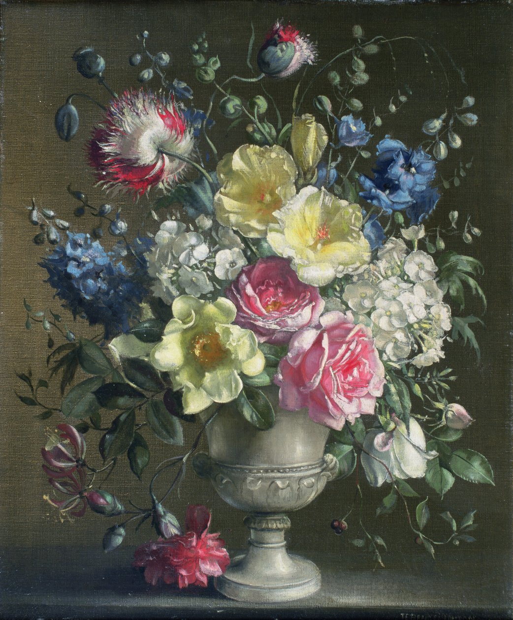 Sommerblomster (olje på lerret) av Terence Loudon