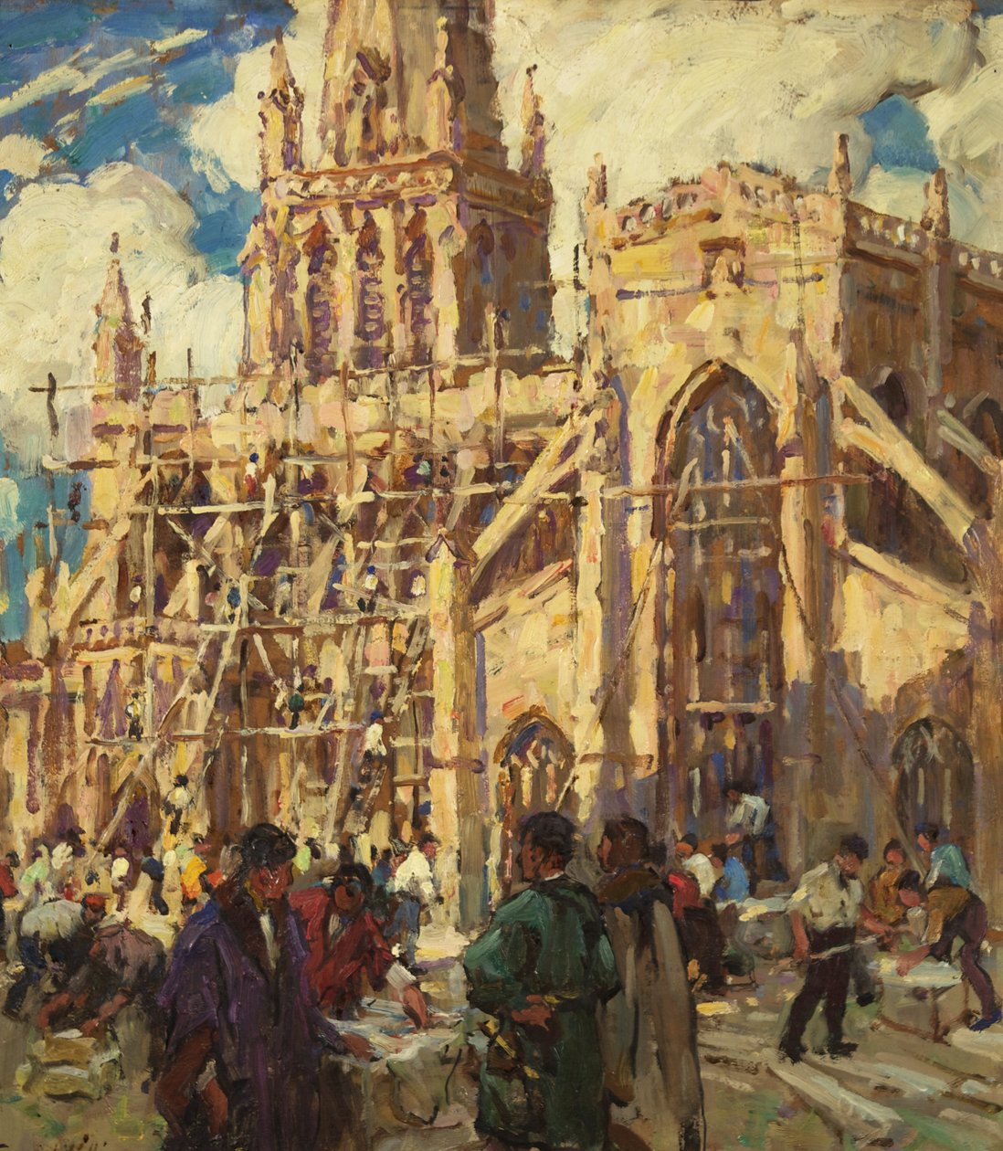 The Rebuilding of St Mary Redcliffe, ca. 1920 (olje på papp) av Terrick Williams