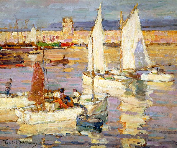 Havnen, Mevagissey, Cornwall (olje om bord) av Terrick Williams