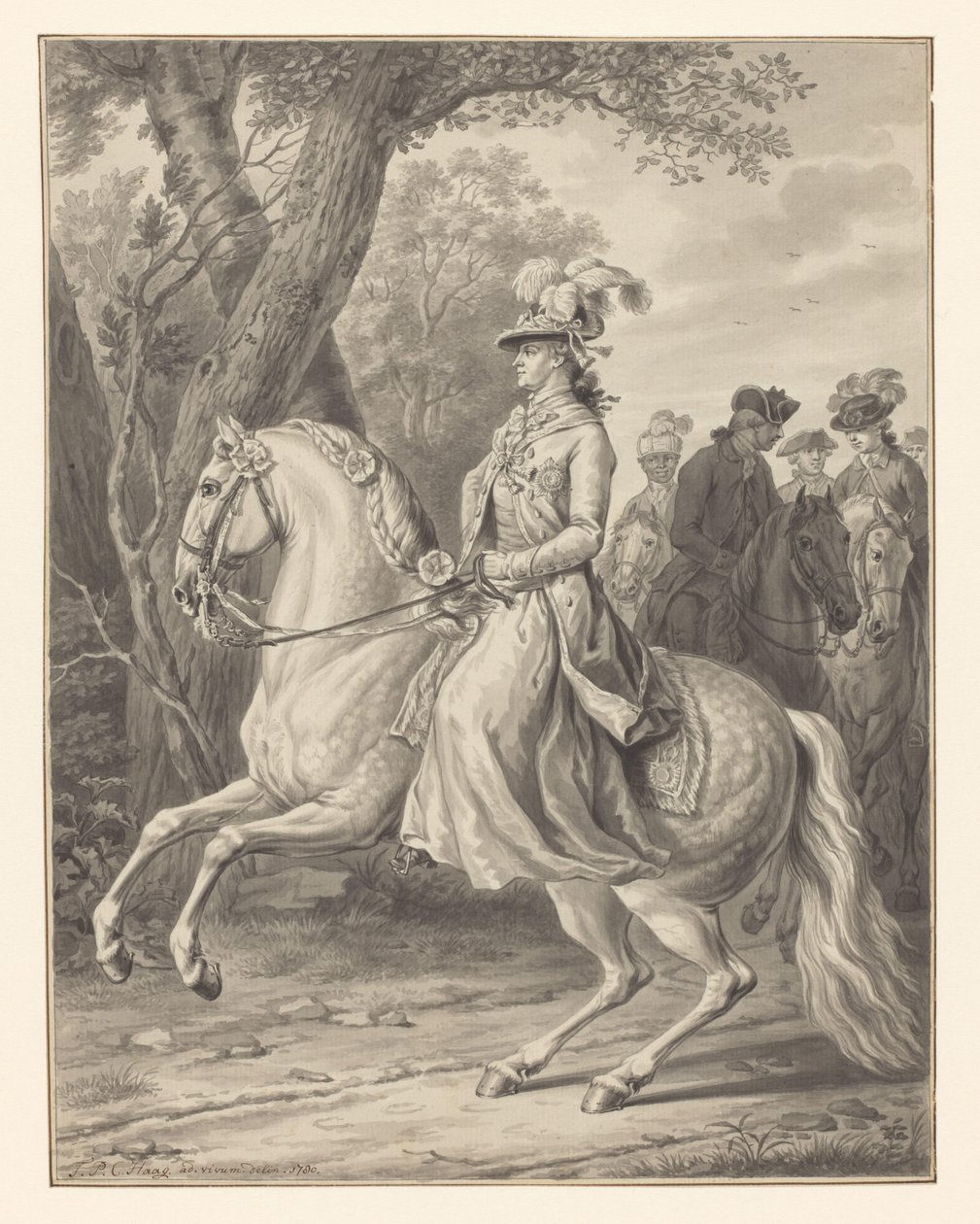 Wilhelmina av Preussen, prinsesse av Orange-Nassau, til hest av Tethart Philip Christian Haag (signed by artist)