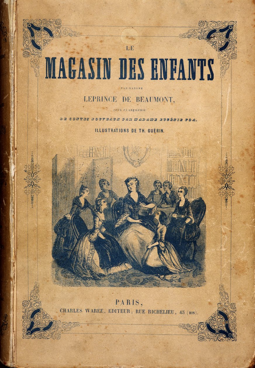 Husholderske omgitt av unge jenter - i "" Barnebutikken"" av Mme Leprince de Beaumont, ill. Guerin, Waree av Th. (after) Guerin