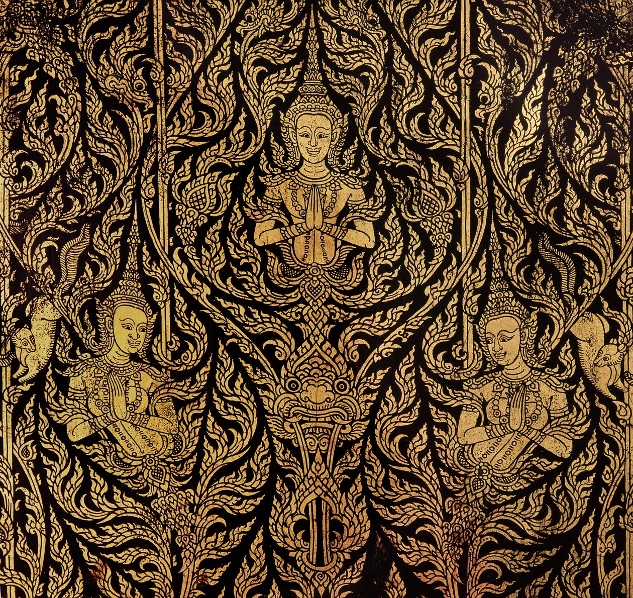 Detalj av et skap (lakkert tre) av Thai School