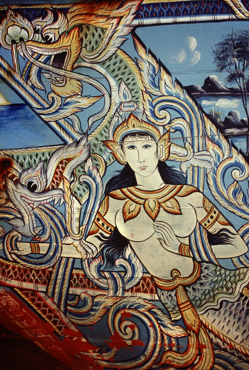 En dekorert båt i det sørlige Thailand (malt tre) av Thai School