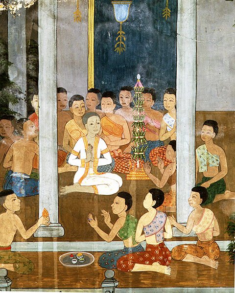 Innvielse av en munk (fresco) av Thai School