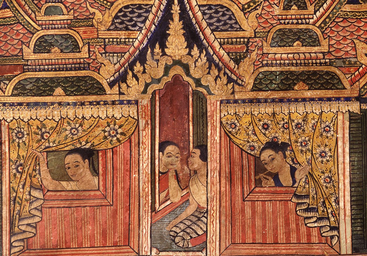 Detalj fra et veggmaleri ved Wat Phra Singh av Thai School