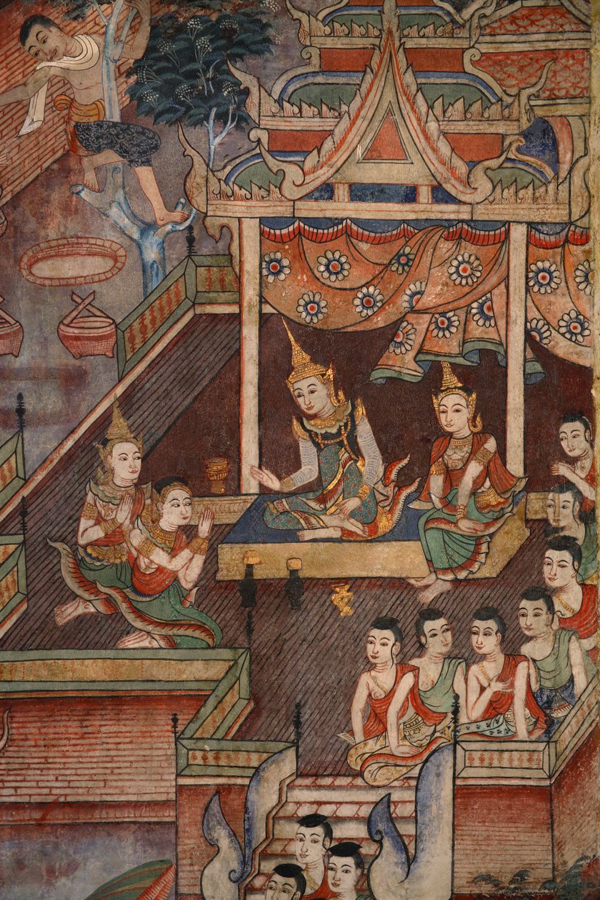 Detalj fra et veggmaleri i Viharn laikam ved Wat Phra Singh av Thai School