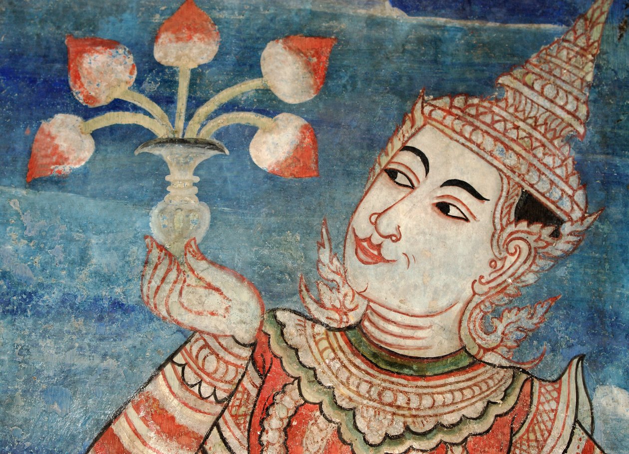 Detalj fra et veggmaleri i Viharn laikam ved Wat Phra Singh av Thai School