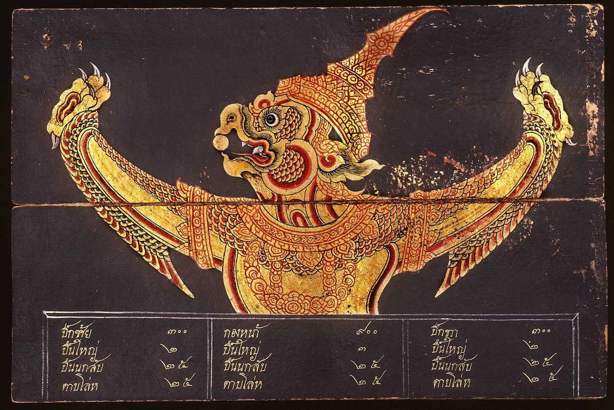 Blad av et manuskript om thailandsk militærkunst som viser bildet av en Garuda, 1815 (wc på papir) av Thai School