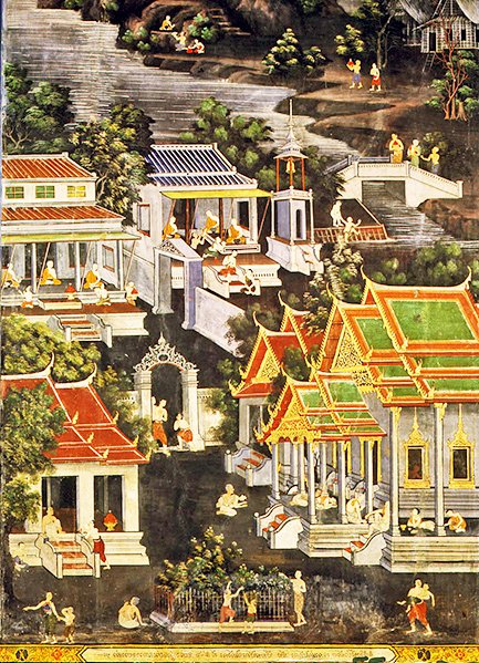 Life of the Monks, Wirharn Sasada, Wat Bowonniwet Vihara, Bangkok (fresco) av Thai School
