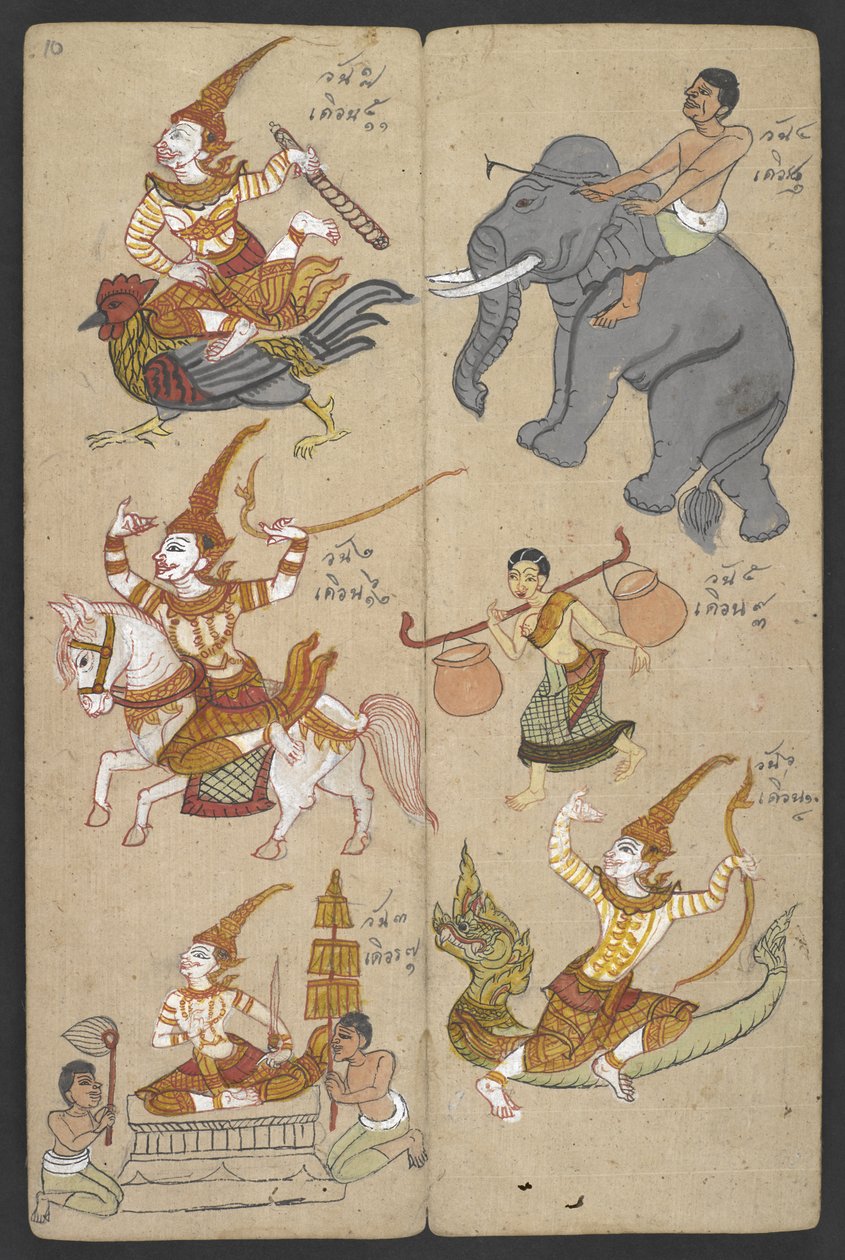 Eller 16455 f.10r, Dyr fra dyrekretsen, fra Phrommachat (pergament) av Thai School