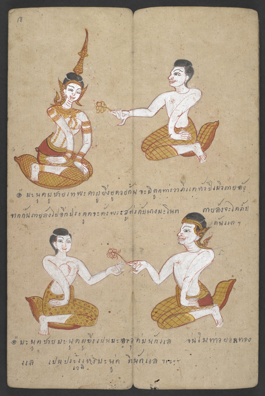 Eller 16455 f.18r, Heldige og uheldige kombinasjoner av par, fra Phrommachat (pergament) av Thai School