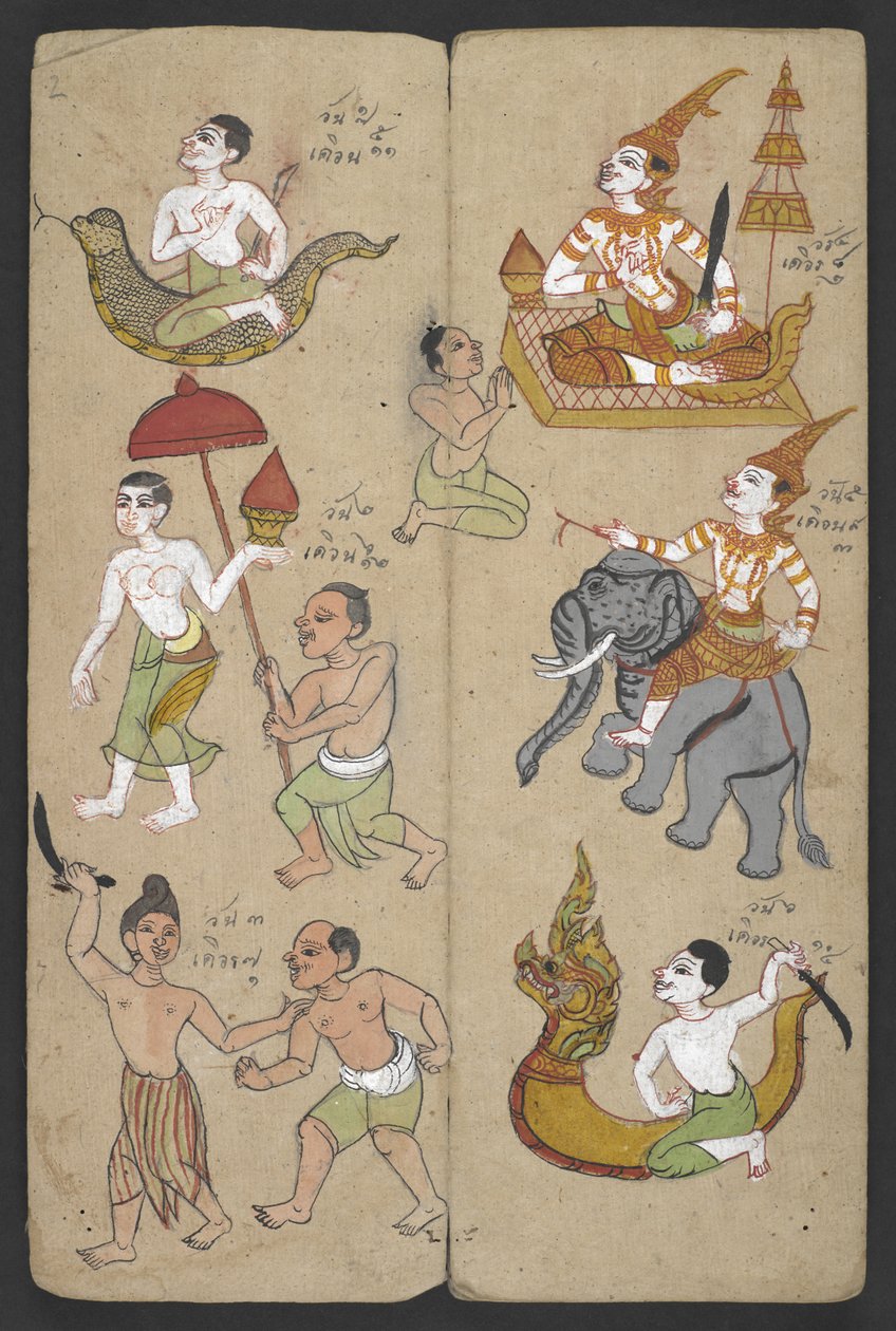 Eller 16455 f.2r, Dyr fra dyrekretsen, fra Phrommachat (pergament) av Thai School