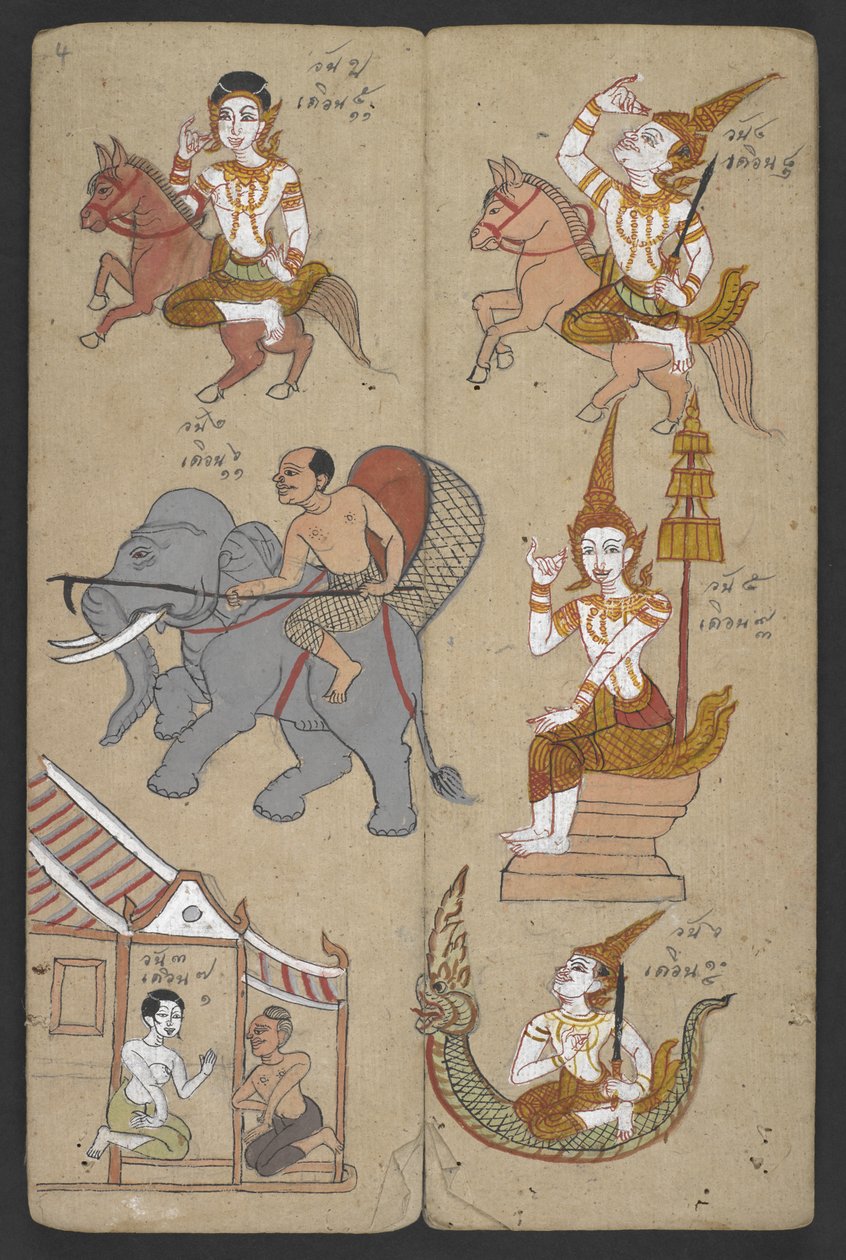 Eller 16455 f.4r, Dyr fra dyrekretsen, fra Phrommachat (pergament) av Thai School