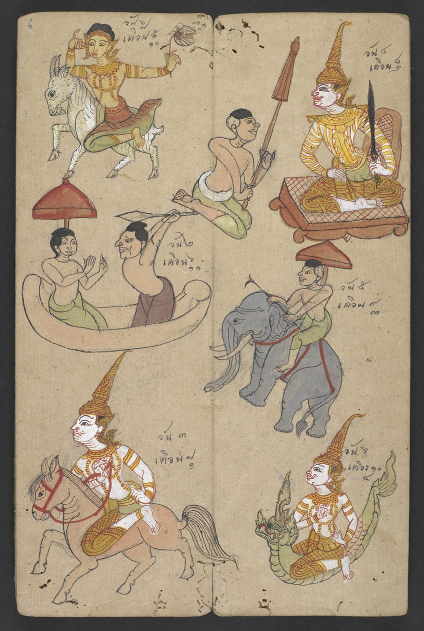 Eller 16455 f.6r, Dyr fra dyrekretsen, fra Phrommachat (pergament) av Thai School