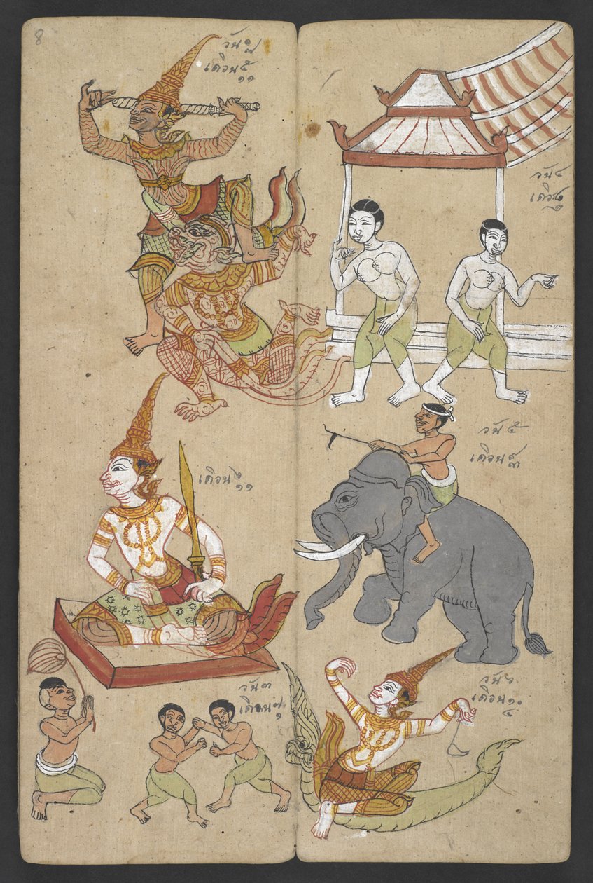 Eller 16455 f.8r, Dyr fra dyrekretsen, fra Phrommachat (pergament) av Thai School
