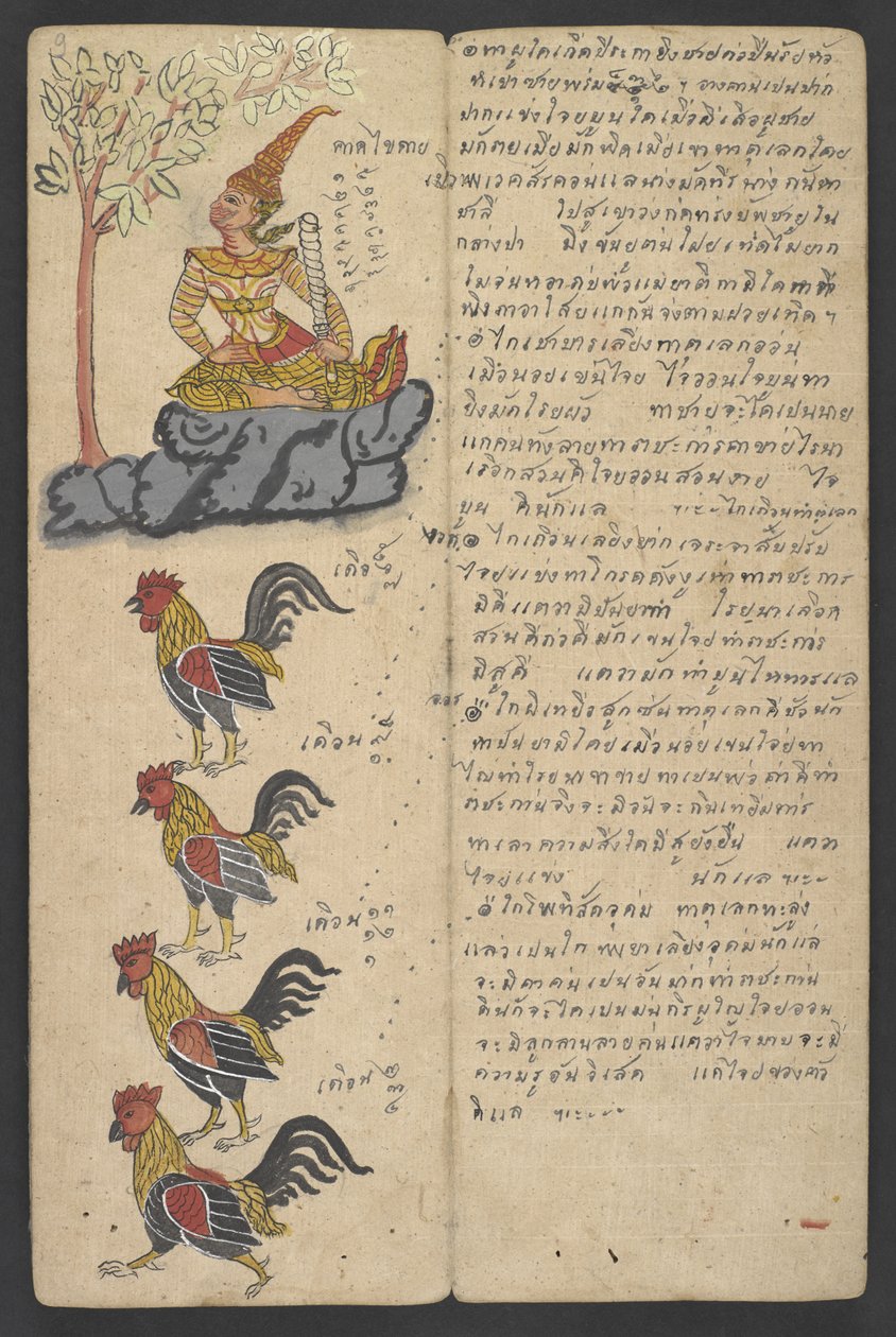 Eller 16455 f.9r, Dyr fra dyrekretsen, fra Phrommachat (pergament) av Thai School