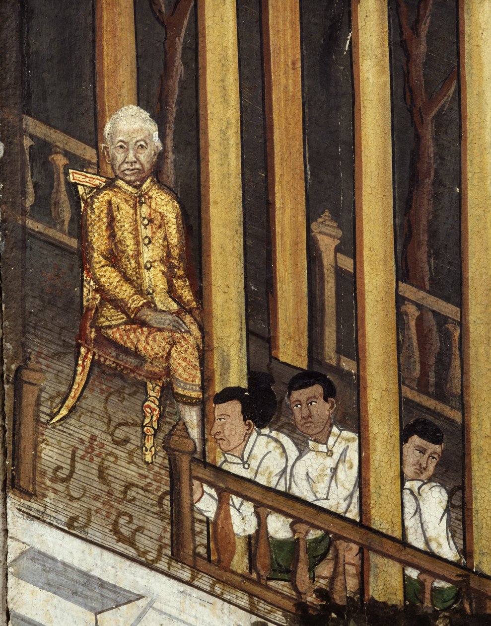 Portrett av Rama VI som ser på en solformørkelse i 1868 (veggmaleri) av Thai School