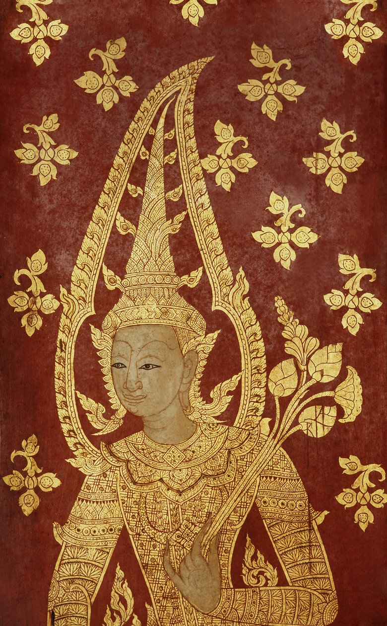 Dørpanel i Rattanakosin-stil med bilde av en guddom, ca. 1860 (malt tre) av Thai School