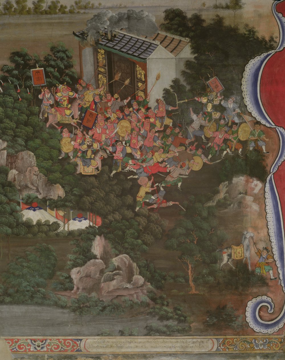Scene med kinesisk innflytelse, Sala Geng, Wat Bowonniwet Vihara, Bangkok av Thai School