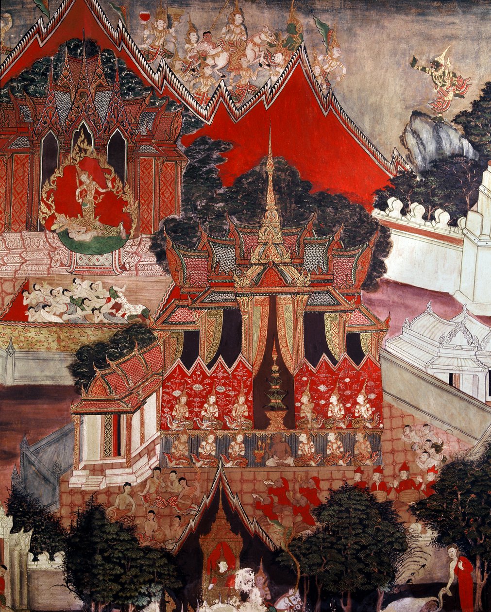 Scener fra Buddhas liv, midten av 1800-tallet (veggmaleri) av Thai School
