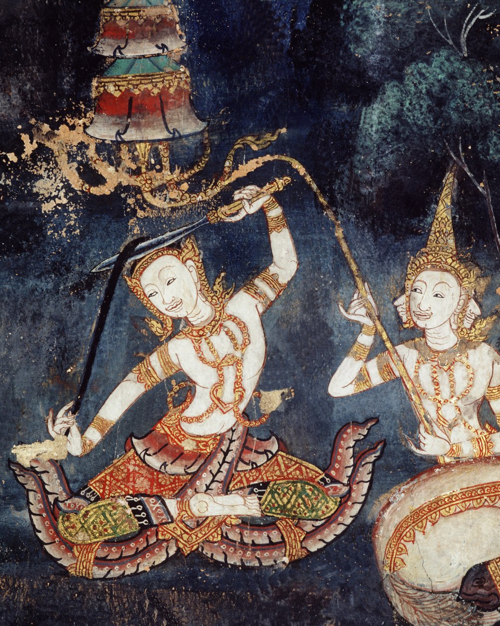 Siddhartha klipper håret (veggmaling) av Thai School