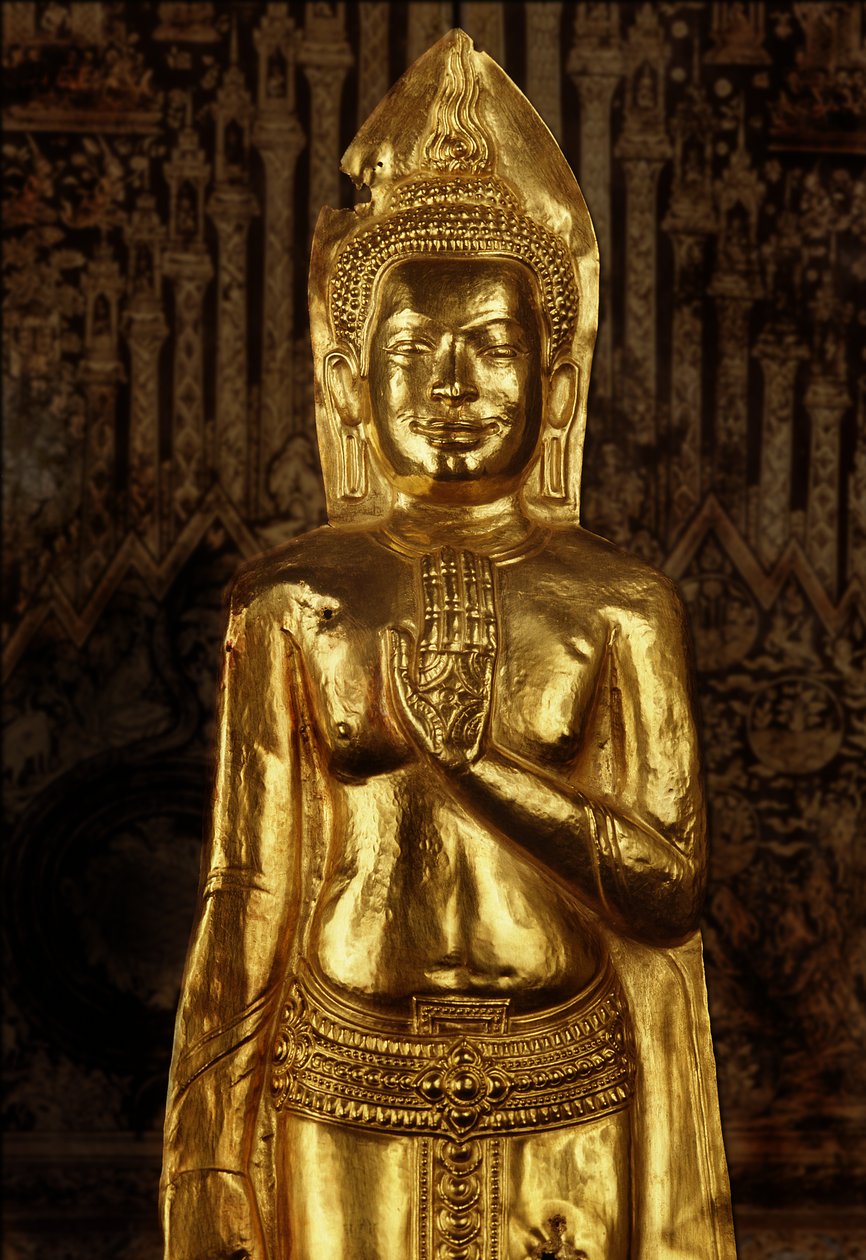 Stående Buddha, sent på 1200- til begynnelsen av 1300-tallet (gull) av Thai School