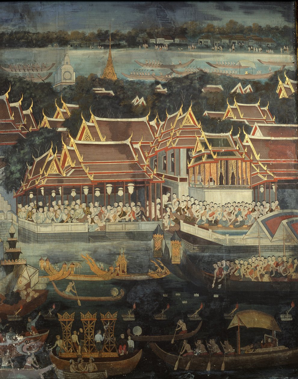 Loy Krathong-festivalen, 1864 (veggmaleri) av Thai School