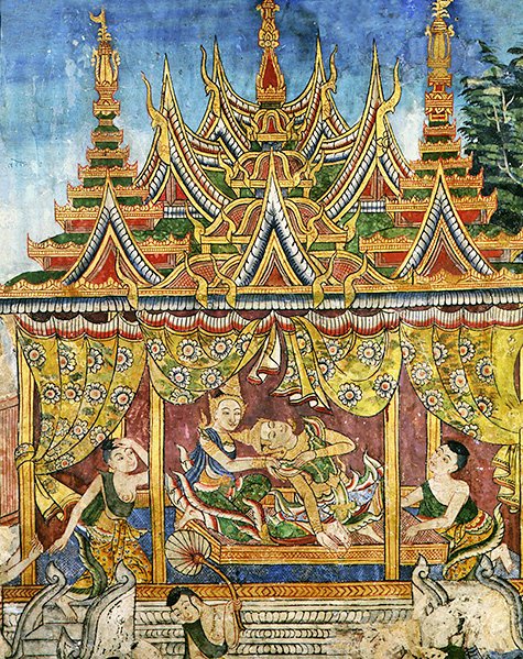 Wiharn Laikarn, episode fra Jataka Sang Thong (fresco) av Thai School