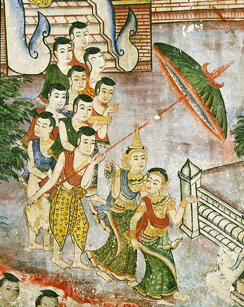 Wiharn Laikarn, episode fra Jataka Sang Thong (fresco) av Thai School