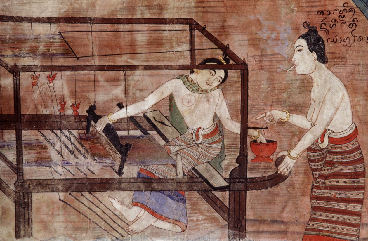 Kvinner som vever (veggmaleri) av Thai School