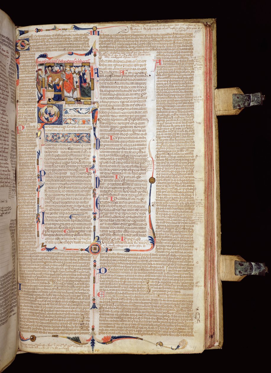 Ms McClean 136 f.188r Miniatyr av en prest som velsigner en brud og brudgom, fra Decretals of Gregory IX, Sør-Frankrike eller England, ca. 1300 (bladgull og tempera på pergament) av The Jonathan Alexander Master