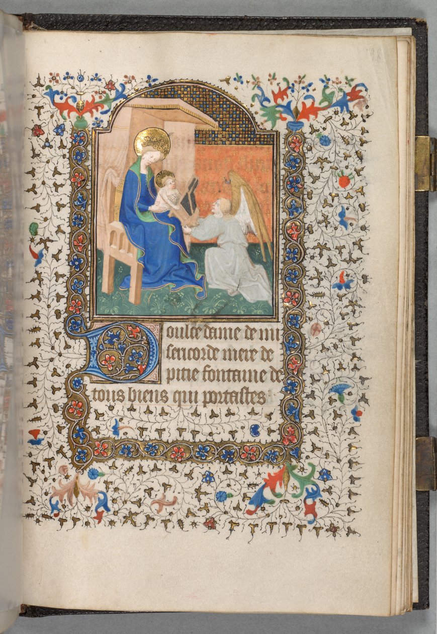 Timebok Bruk av Paris: Fol. 198r, Madonna og barn med engel, ca. 1420. av The Bedford Master