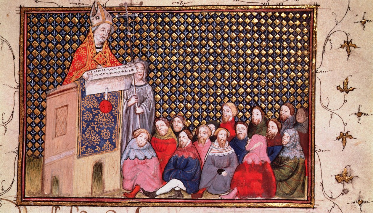 Harl 1319 f.12 Erkebiskop Arundel forkynner for Henrys sak, fra 