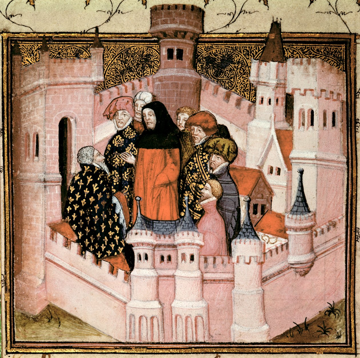Harl 1319 f.37v Richard II mottar jarlen av Northumberland ved Conway, fra 