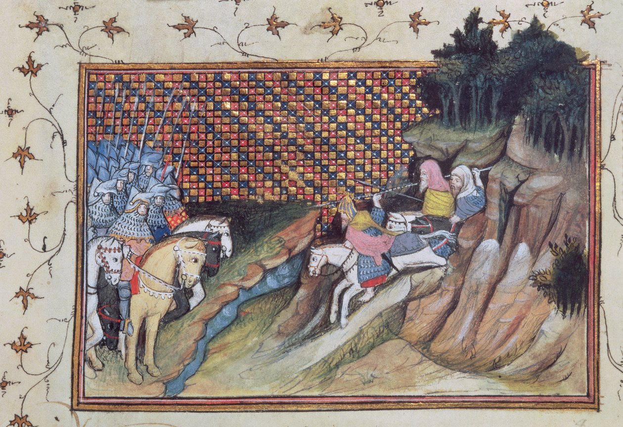 Harl 1319 f.9 MacNamara, den irske høvdingen kommer for å konferere med jarlen av Gloucester, fra 
