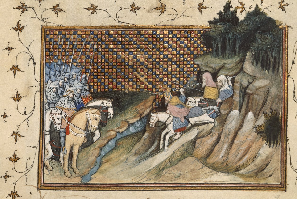 Harley 1319, f.9 Art Mór som rir for å møte jarlen av Gloucester, fra 