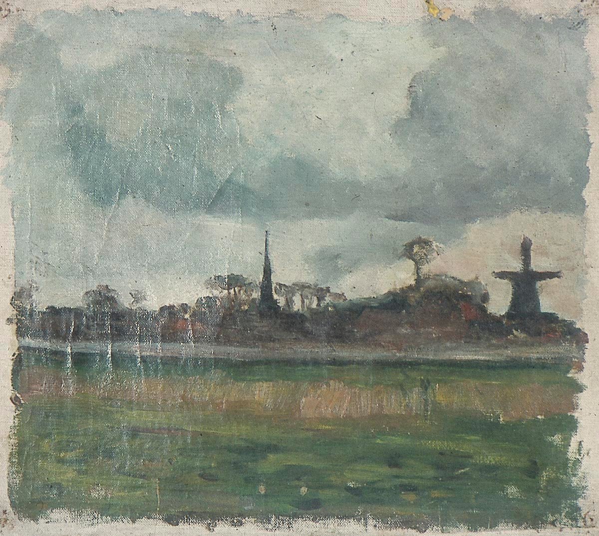 Landskap med vindmølle og kirke av Theo van Doesburg