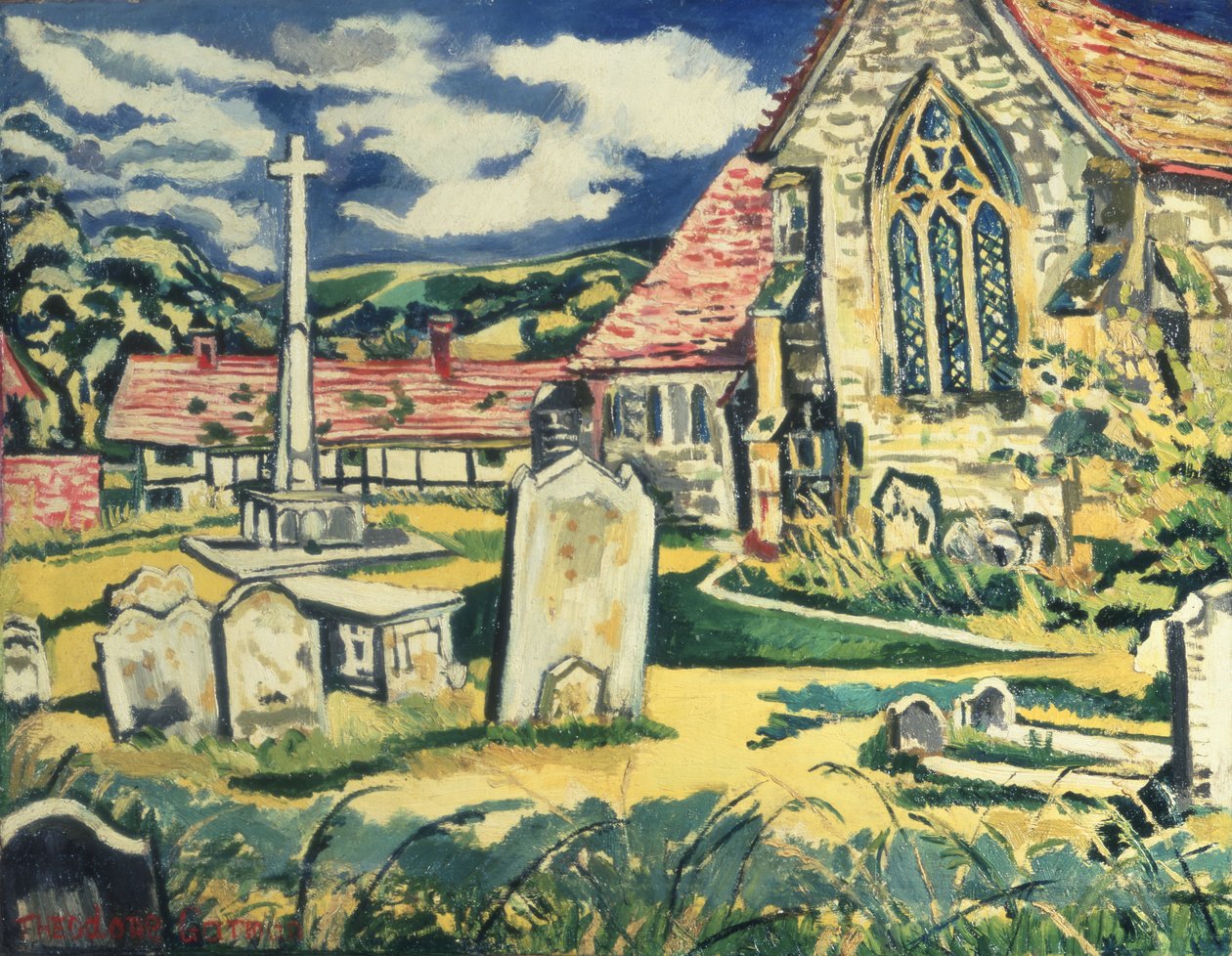 South Harting kirke (olje på lerret) av Theo Garman