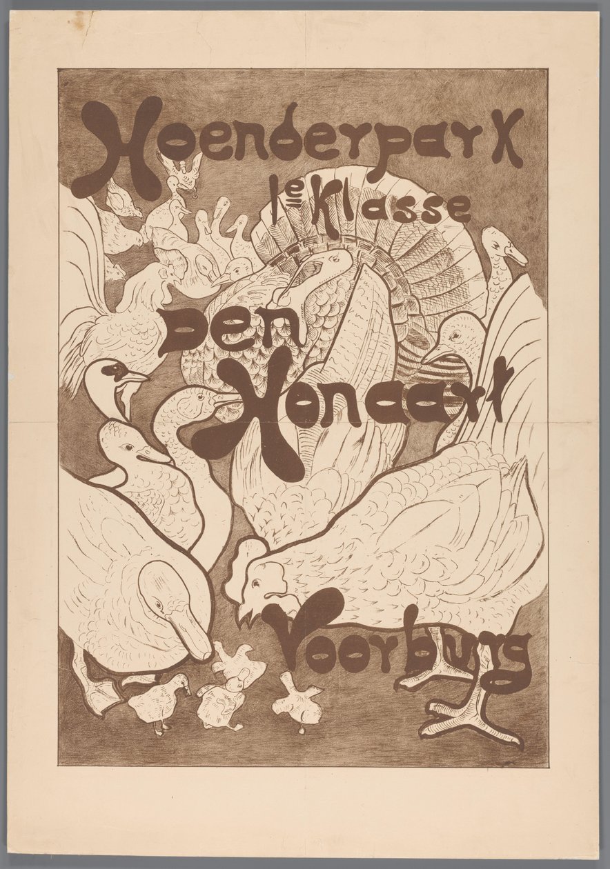Plakat for Hoenderpark 1. klasse Den Honaart Voorburg av Theo van Hoytema (possibly)