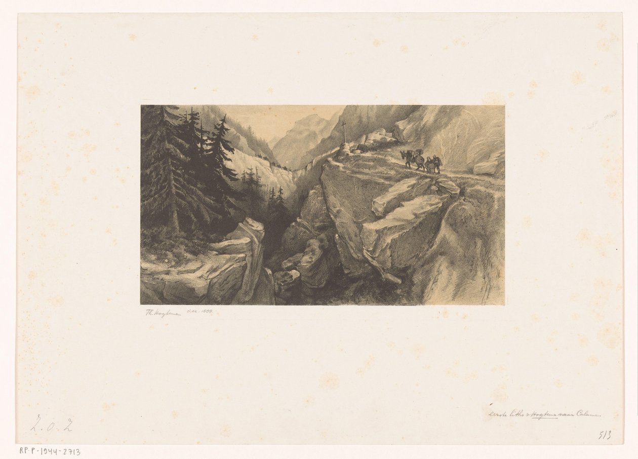 Alpinlandskap med fjellovergang av Theo van Hoytema (signed by artist)