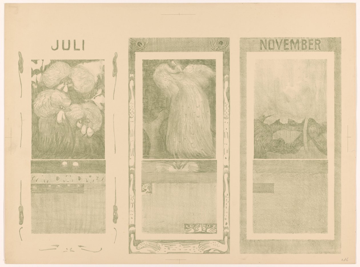 Kalendere for juli, august og november 1910 av Theo van Hoytema