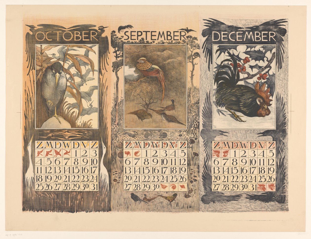 Kalendere for oktober, september og desember 1903 av Theo van Hoytema