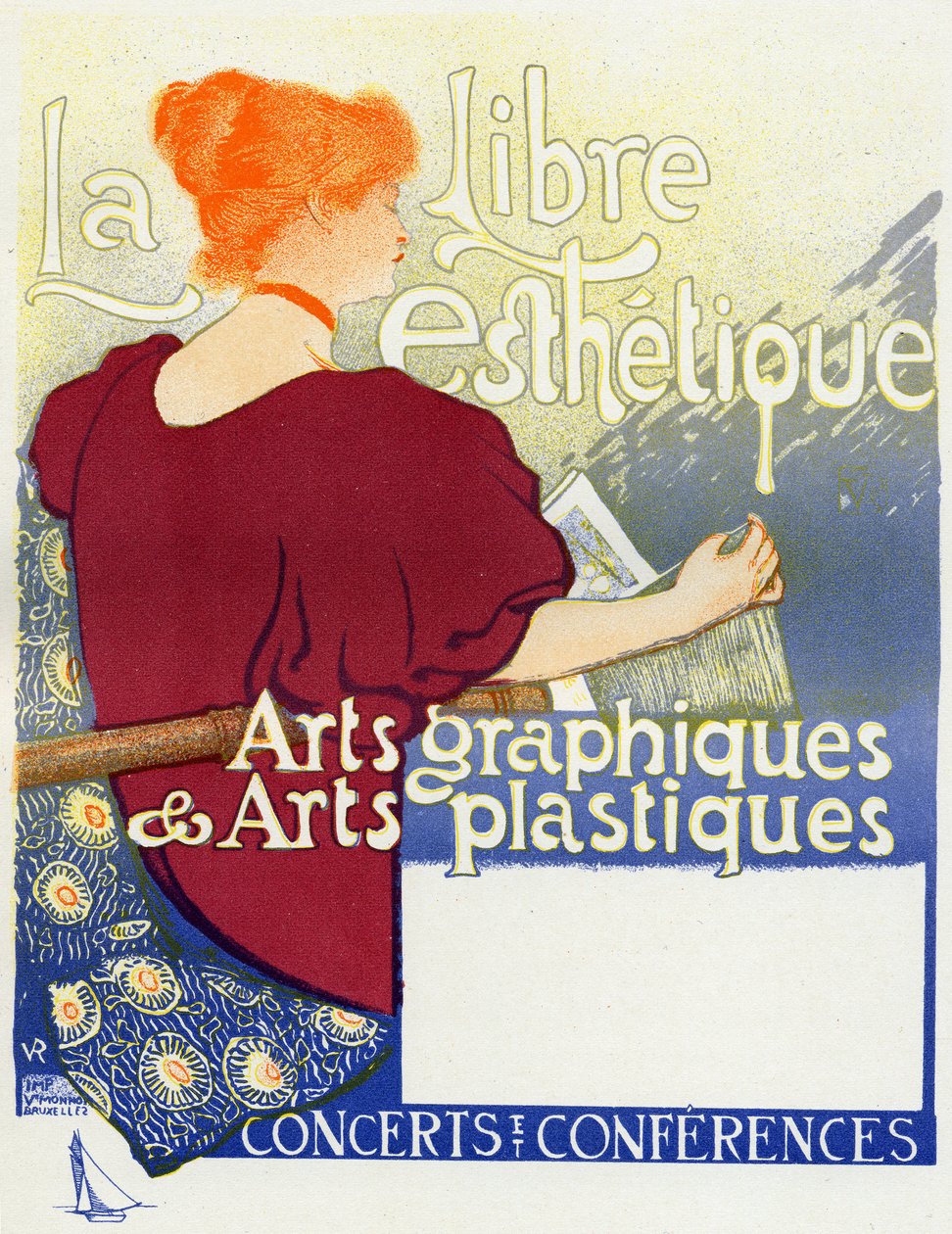 Musikk. La Libre Esthetique (Den frie estetikk), konserter i Bruxelles. Plakat av Van Rysselberghe, Belgia, ca. 1895 (plakat) av Théo van Rysselberghe